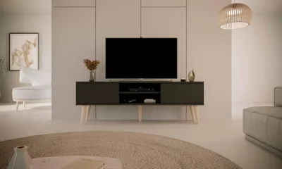 Productafbeelding van Moderne TV-kast, zwart, 160 cm, Scandinavische stijl - Elegant design