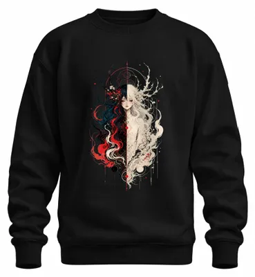 Productafbeelding van Anime meisjes Yin Yang gotische dualiteit, Japan, Y2K, manga, dames sweatshirt, trui, zwart, XL