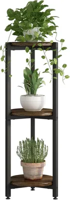 Productafbeelding van Bloemenstandaard, plantenstandaard, metaal, hoog, moderne bloemenopslag, plantenrek voor binnen, woonkamer, balkon, tuin, zwart (zwart, 3 etages)