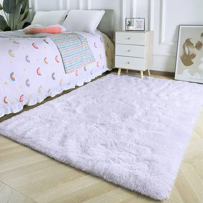 Immagine prodotto di Tappeto Unyqoos® a pelo lungo, bianco, 200 x 300 cm – tappeto morbido e antiscivolo, ideale per soggiorno e camera da letto, con imbottitura in schiuma di 1 cm, lavabile in lavatrice a 30°C