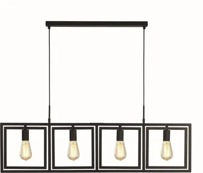 Produktbild von Pendelleuchte Metall H: max. 150 cm Schwarz E27 4-flammig länglich Retro