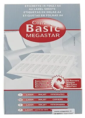 Productafbeelding van Megastar zelfklevende etiketten, randloos, A4, 70x37 mm, wit, mat, 2400 stuks, modelnummer LP4MS-7037