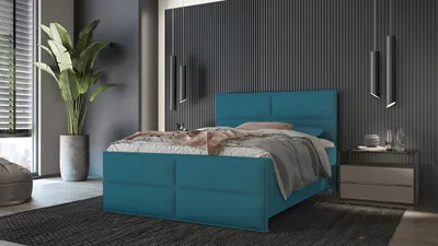 Obrázek produktu pro Prodejce LEADER skříňová postel BERN 200x200 cm čalouněná postel se dvěma zásuvkami, kompletní sada s matrací a topperem (4 cm), tmavě modrá, látka na postel ELEMENT 21