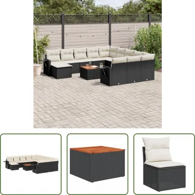 Produktbild von The Living Store 13-tlg. Garten-Sofagarnitur mit Kissen Schwarz Poly Rattan