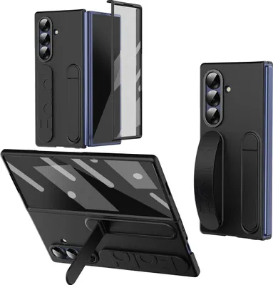 Produktbild von Hülle für Samsung Galaxy Z Fold 7 Vertikale Armbandtasche mit Eingebautem Displayschutz, Griffring, Ständer, Kameraschutz Handyhülle Schwarz
