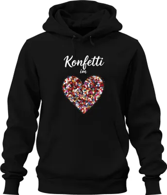 Produktbild von Konfetti im Herzen bunt Herzform Liebe Karneval Faschingszeit Uni Hoodie Kapuzenpullover, Schwarz, S