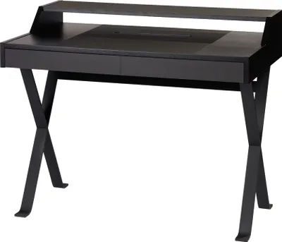 Produktbild von Lambert Stanley Schreibtisch Eiche massiv, schwarz Schreibunterlage und Schubladenblenden: Linoleum,  schwarz Gestell: Eisenprofil geschweißt, anthrazit 105  x 60 cm, H gesamt 85 cm 56334