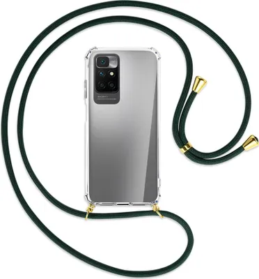 Produktbild von Handykette Backcover-Schutzhülle mit Band (Metall goldfarben) für Xiaomi Redmi 10 - dunkelgrün