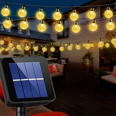 Produktbild von 9.5M 50LEDs Solar Lichterkette Kugel LED Beleuchtung mit 8 Modi Garten Party Hochzeit Außen Deko, Warmweiß