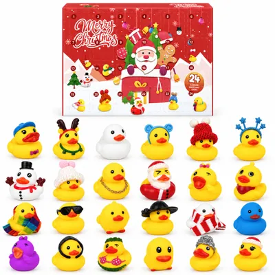 Produktbild von Adventskalender Squishy mit 24 kleinen Weihnachtsenten, Geschenkbox und täglichen Überraschungsfiguren für die Adventszeit