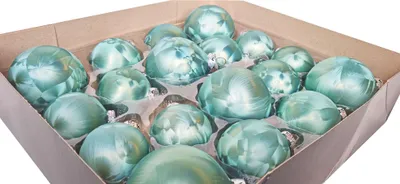 Produktbild von JACK by Thüringer Glas Weihnachtsbaumkugeln Glas Eislack 18 tlg. Set 3 Kugelgrößen Farbauswahl inkl. Haken, Farbe:Mint