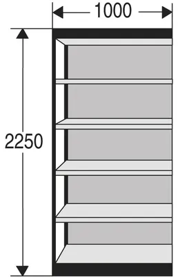 Produktbild von Büro-Regal Progress 2000 Regalfeld HxBxT 2250x1000x500mm 6 Böden Rückw. silber