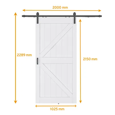 Produktbild von inova Holzschiebetür 1025 x 2150 mm, Scheunentor Weiß, Komplettset mit schwarzem Beschlag, Softclose beidseitig