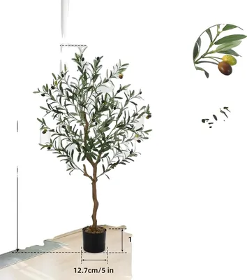 Image de Olivier artificiel, feuilles vertes, fruits réalistes, 120 cm