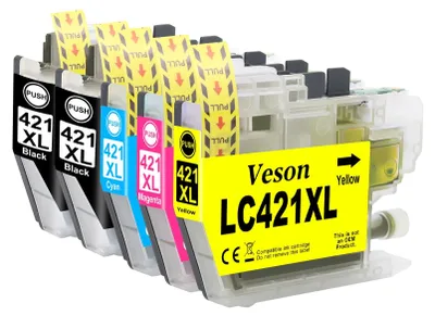 Image de Lot de cartouches d'encre - Compatible avec les modèles Brother DCP-J1050DW, MFC-J1010DW - 2 cartouches noires, 1 cartouche cyan, 1 cartouche jaune, 1 cartouche magenta