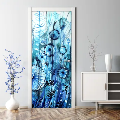Produktbild von Dekorative Abnehmbarer Wandsticker Tapete Türtapete selbstklebend Blaues Dickicht 85 x 200 cm