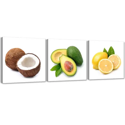 Produktbild von Set mit gemälden auf leinwand exotische früchte 120x40 cm Feeby farbe wandbild bereit zum aufhängen