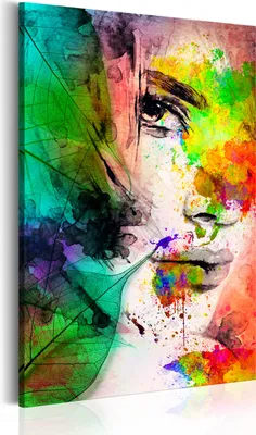 Image de Tableau moderne h-B-0011-b-a (60x90) - 1 pièce Tableaux Photographie sur toile Photo Décoration murale Tableaux Impression artistique ABSTRAIT FEMME VISAGE AQUARELLE