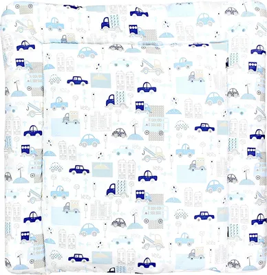 Produktbild von TupTam Baby Wickeltischauflage mit Baumwollbezug Gemustert, Farbe: Autos Blau, Größe: 70 x 60 cm