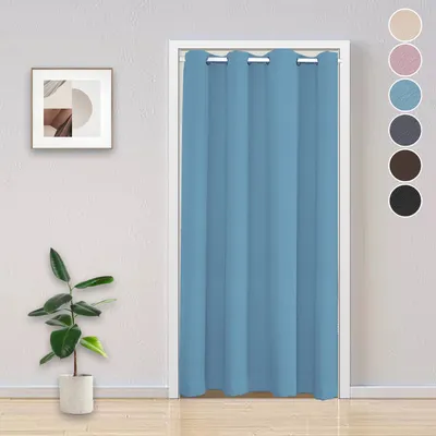 Produktbild von Verdunkelung Türvorhang Thermo Ösen Vorhang Kälteschutz Gardine Raumteiler-Vorhänge, Blau, 132x244cm