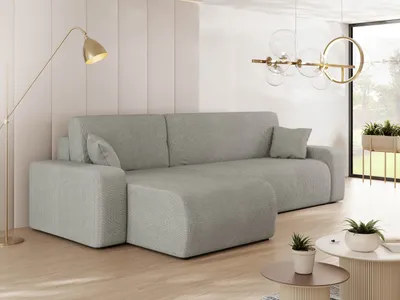 Produktbild von MIRJAN24 Ecksofa Piano L, Eckouch mit Bettkasten und Schlaffunktion, Schwarze Füße, Wellenfeder, Ottomane universal, L-Form (Farbe: Lima 50)