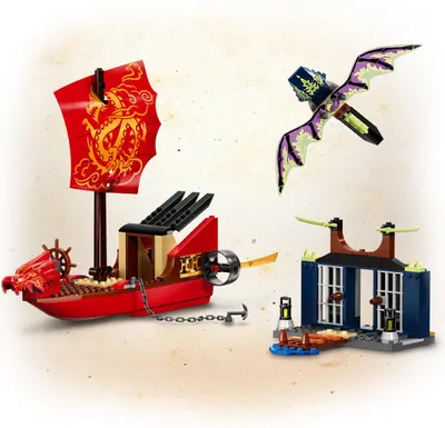 Produktbild von LEGO 71749 NINJAGO Flug mit dem Ninja-Flugsegler, Set mit Schiff und Figuren, darunter eine Drachen-Figur