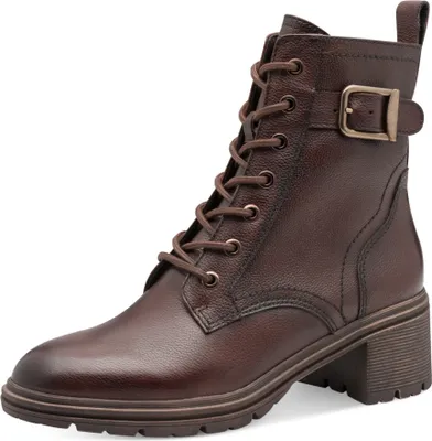 A single brown leather boot shown from a side-diagonal angle against a white background.