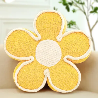 Produktbild von Bodenkissen, Sitzkissen, Blumenkissen, 50 cm, niedliche Blume, weiches Kissen mit Blütenblättern, blumenförmig, gelb