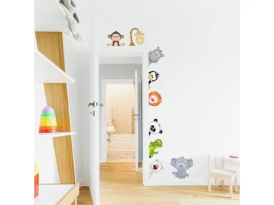 Produktbild von INSPIO - Dětské samolepky na zeď - Zvířátka ze ZOO kolem dveří - Samolepky na zeď - Zvířata, Kolem dveří - Dětský pokoj, Kolem dveří - Zelená - Šedá - Textilní samolepka na zeď, kterou můžete znovu nalepit