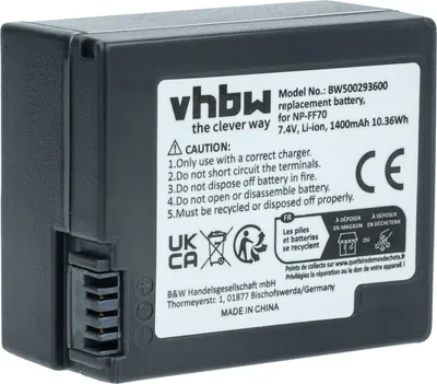 Produktbild von vhbw Akku Ersatz für Sony NP-FF71, NP-FF70 für Videokamera Camcorder (1400 mAh, 7,2 V, Li-Ion)