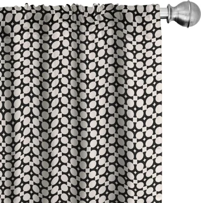 Image de ABAKUHAUS Rideaux abstraits, voilages, motif monochrome de cercles et carrés inspiré de l'Orient, 2 pièces 75 x 225 cm, gris anthracite couleur coquille d'œuf