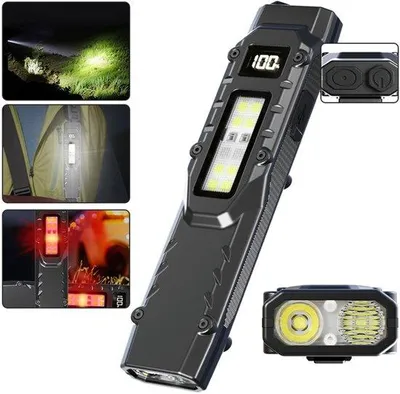Obrázek produktu pro LED svítilna s klipem, mini kempingová svítilna, 1200 lumenů, přenosná, kapacita 1000 mAh, vhodná pro kempování, rybaření a turistiku.