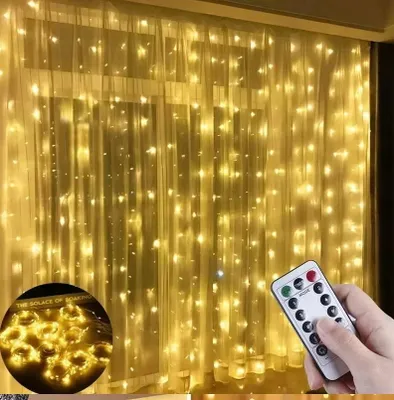Produktbild von LED-Lichtervorhang 300 LEDs 300x300 cm warmweiß mit USB-Fernbedienung 8 Modi