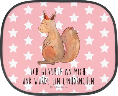 Produktbild von Mr. & Mrs. Panda Sonnenschutz Auto Einhorn Glauben - Rot Pastell - Geschenk, Einhörner, Einhörnchen, hitzeschutz, saugnapf, Eichhörnchen, Eichhorn, Unicorn, Sonnenblende