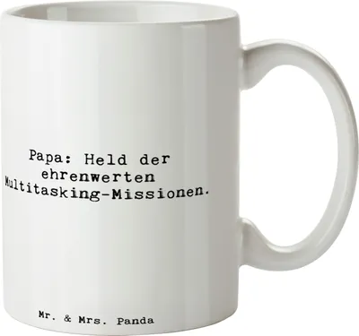 Produktbild von Mr. & Mrs. Panda Trinkbecher Spruch Papa Held - Weiß - Geschenk, Alltagshilfe, Kaffeebecher, herzerwärmende Sprüche, Danke, design tasse, Teetasse, Familie, Dad, Daddy