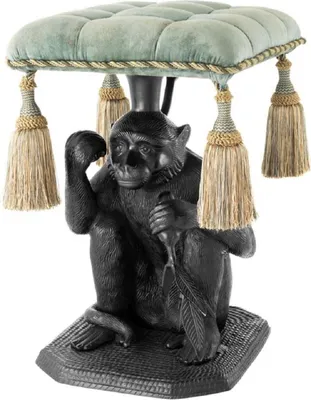 Produktbild von Casa Padrino Designer Hocker Affe Schwarz / Türkis 38 x 43 x H. 58 cm - Luxus Möbel