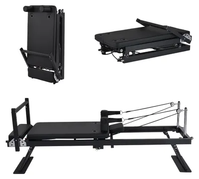 Produktbild von Pilates Reformer - Faltbares Pilatesgerät - Tragbar - Einstellbarer Widerstand - Gleichgewichtstraining - 136 kg Tragfähigkeit - Schwarz