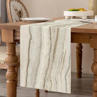 Imagen del producto de Mantel individual de algodón y lino, 40x140 cm, con motivos de mármol, para mesa de comedor