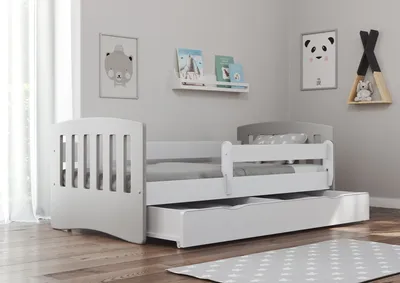 Produktbild von Bjird Kinderbett Jugendbett 80x160 cm mit Rausfallschutz Schubalde und Lattenrost - Einzelbett Classic - Grau
