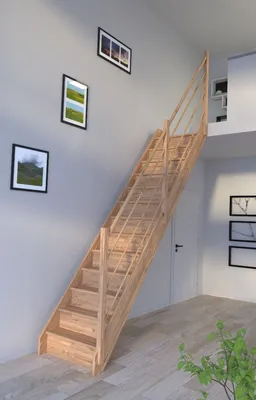 Produktbild von Holztreppe Rhodos in gerader Ausführung-Eiche-Holz-Holz Design Geländer-rechts-mit Setzstufen