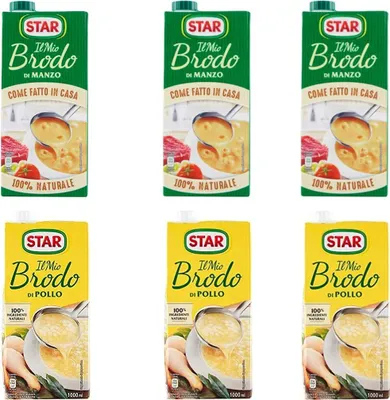 Produktbild von 3x Star brodo Manzo Brühe Flüssigkeit Rindfleisch an Geschmack Fertiggerichte 1Lt + 3x Star brodo Pollo Brühe Flüssigkeit Hähnchen 1Lt
