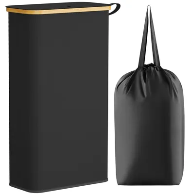 Produktbild von Schmale Bamboe Wäschekorb mit Deckel, 65L, Schwarz