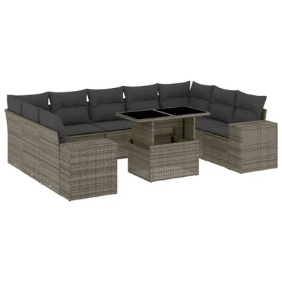 Produktbild von vidaXL 10-tlg. Garten-Sofagarnitur mit Kissen Grau Poly Rattan