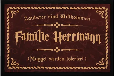 Produktbild von Fußmatte mit Namen Familie Spruch Zauberer sind Willkommen Muggle werden toleriert rutschfest & waschbar SpecialMe® weiß 60x40cm