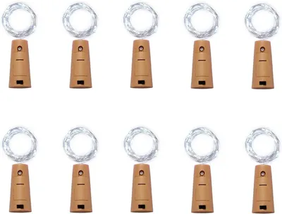 Produktbild von LED Flaschenlichterkette mit Korken – 10er Set, je 2 m, 20 LEDs, kaltweiß, batteriebetrieben, E0399-kalt-10