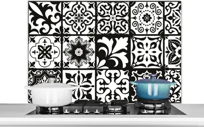 Obrázok produktu pre KitchenYeah® Kuchynský splashback - Kuchynský splashback - Ochrana steny sporáka a drezu - Vzor - Čierny - Biely - Kvety - Abstraktný 100x65 - Alu-Dibond (alternatíva skleneného splashbacku) - Tepelne odolný