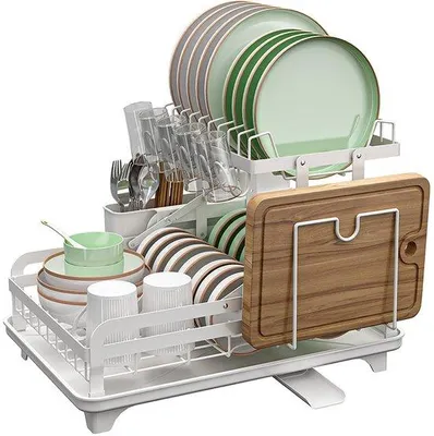 Image de Égouttoir de cuisine en acier inoxydable, à poser, à deux niveaux, blanc