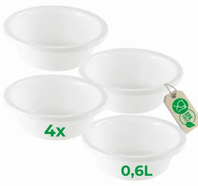 Produktbild von Novaliv 4x Spülschüssel Rund 0,6L, D16 cm, Weiß, BPA-frei & Spülmaschinenfest – Ideal für Küche und Camping, kleine Rundschüssel, Plastikschüssel klein, Waschschüssel klein, Plastic bowl