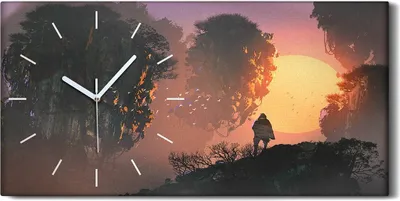 Produktbild von Wohnzimmer-Bild Leinwand Uhr 60x30 Surreale Landschaft Mann Felsen Berges - weiße Hände