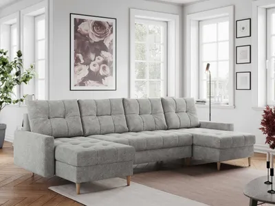 Produktbild von Ecksofa U-form mit Schlaffunktion, Bettkasten, Couch Sofa - COLIN U - Hellgrau